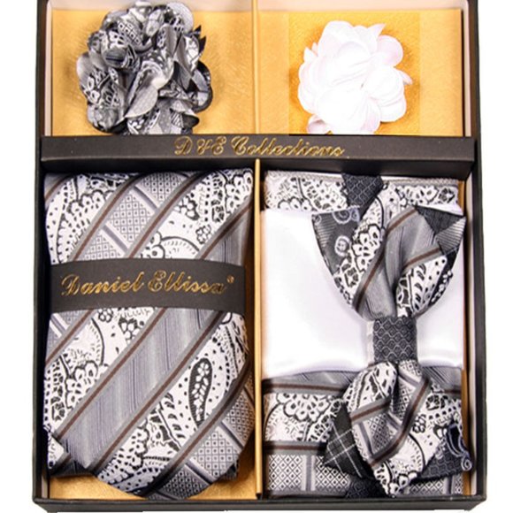 Daniel Ellissa White Silver Bow & Neck Tie 6 Set